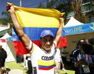 Fotografía de archivo del 10 de octubre de 2011 del ciclista colombiano Marlon Pérez, celebrando tras ganar la medalla de oro en la contrarreloj individual masculina de ciclismo de ruta de los Juegos Panamericanos de Guadalajara (México).