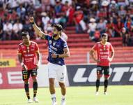 Jeison Medina celebra su gol con Independiente del Valle ante Deportivo Cuenca por la fecha 11 de la Liga Pro