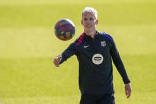 Dani Olmo, durante el entrenamiento abierto al público del Barcelona, el pasado domingo.