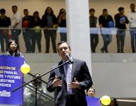 Daniel Noboa en el edificio de la exUnasur para presentar un centro de estudios.