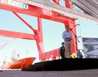 El presidente Daniel Noboa participó en la inauguración del patio de contenedores en Puerto Bolívar.