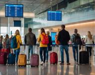 Imagen referencial de personas viendo las pantallas informativas de vuelos en el aeropuerto.