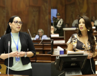 Adriana García y Pamela Aguirre en el Pleno de la Asamblea.