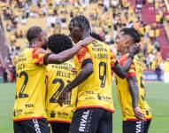 Allen Obando celebra un gol con Barcelona SC en la Liga Pro 2024