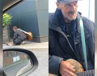 Capturas del video viral del músico callejero, John Metcalfe.