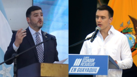 El alcalde de Guayaquil, Aquiles Álvarez, y el presidente Daniel Noboa, durante sus discursos.
