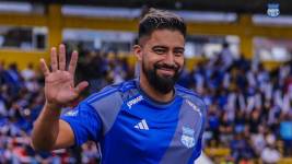 Cristhian Noboa, durante la presentación de la plantilla de Emelec en la Explosión Azul, el pasado 17 de febrero de 2024