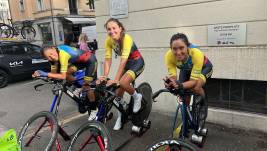 Miryam Núñez, Marcela Peñafiel y Natalia Vásquez, ciclistas ecuatorianas.