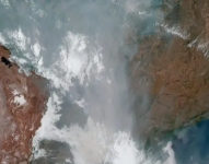 Imagen satelital muestra nubes sobre parte de Sudamérica el 12 de septiembre de 2024.