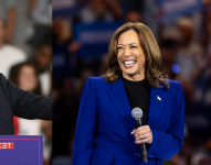 Donald Trump y Kamala Harris en un discurso por sus campañas.