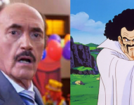 Roberto Sen junto a su personaje de Dragon Ball Z, Mr. Satán