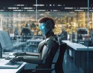 Robots en una oficina trabajando