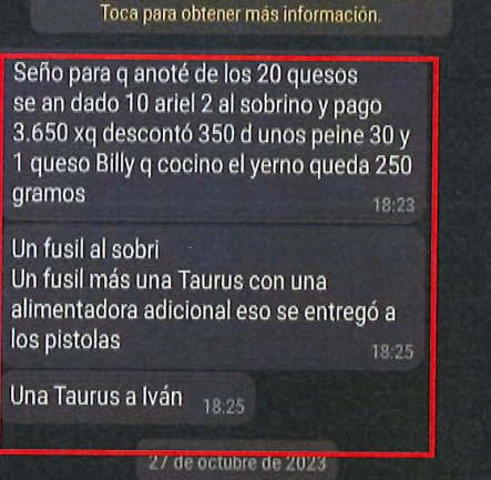 La red criminal detallaba la entrega de pistolas y 'quesos' (cocaína) que se hacían en Durán.