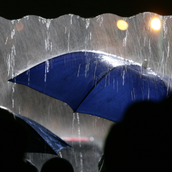 Foto de un paraguas en la lluvia