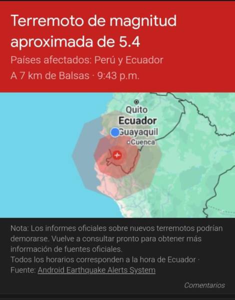 Imagen de la alerta de Google sobre el temblor de este 20 de mayo del 2024.