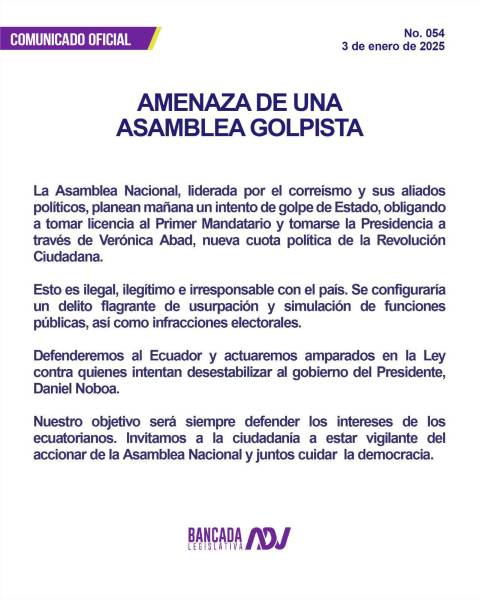 Comunicado de la bancada de ADN sobre intento de golpe de Estado.