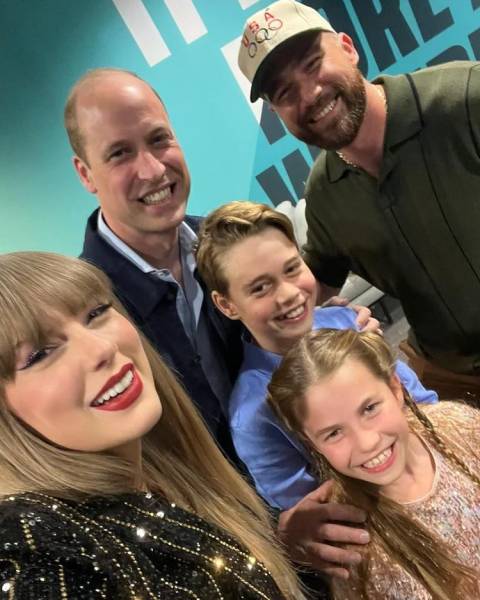 Taylor Swift junto a Travis Kelce, el príncipe William y sus hijos.