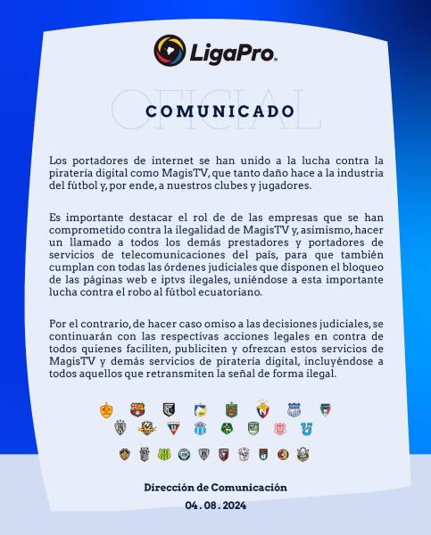 Juez ordenó la suspensión de más de 180 IP's de Magis TV por transmitir ilegalmente la Liga Pro