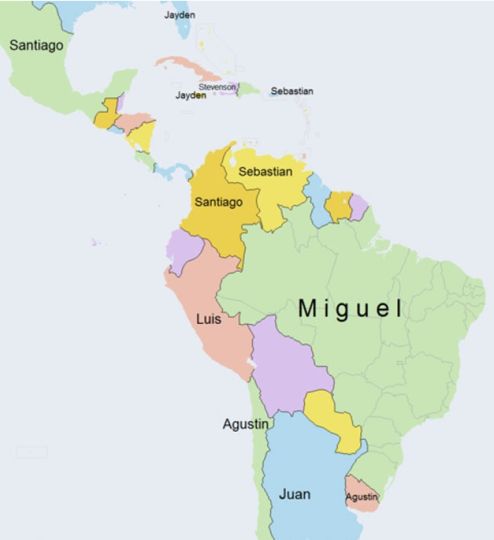 Publican mapa con los nombres más comunes del mundo