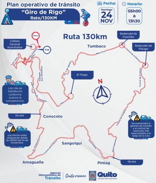 Mapa de la ruta de los 130 kilómetros