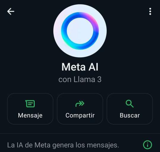 Perfil de Meta AI en WhatsApp