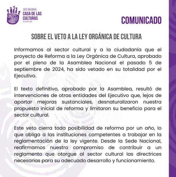 Comunicado de la Casa de la Cultura