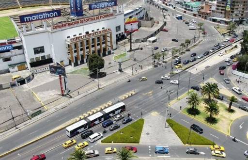 Vista aérea de la avenida 6 de Diciembre y Naciones Unidas.