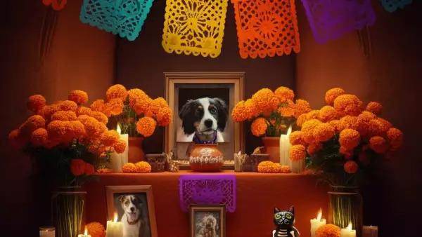 Imagen referencial de altar para mascota durante el Día de Muertos.