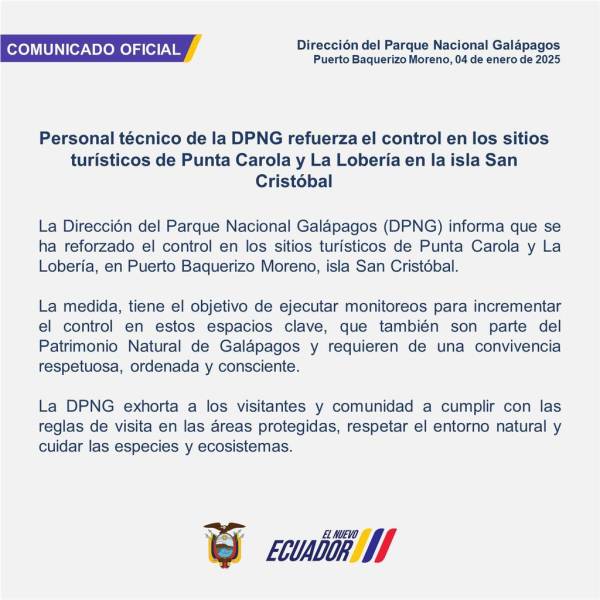 Comunicado oficial sobre controles en San Cristóbal.