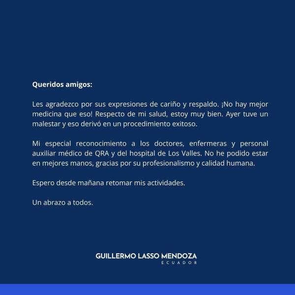 Anuncio de Guillermo Lasso en redes sociales.