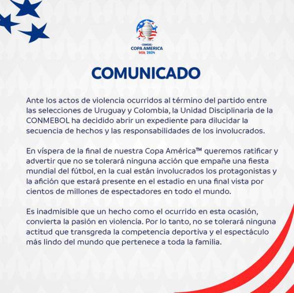 La Conmebol abre expediente disciplinario por pelea, tras partido entre Uruguay y Colombia en Copa América