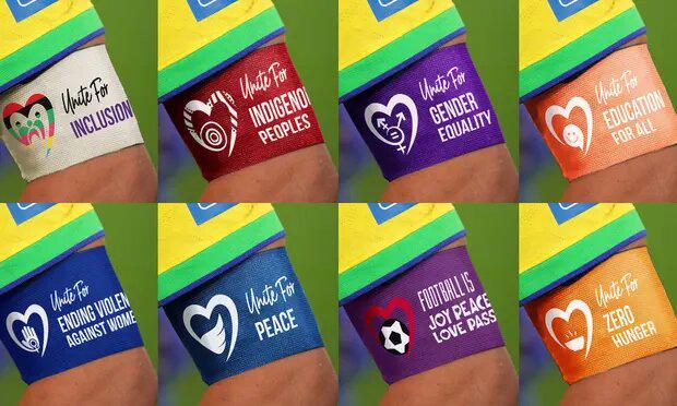 Imagen de los brazaletes autorizados por la FIFA para usar en la Copa Mundial Femenina 2023.