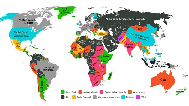 ¿Qué productos son los más exportados por país? Un mapamundi lo muestra