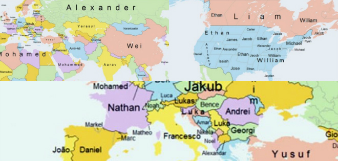 Publican mapa con los nombres más comunes del mundo