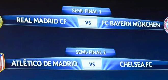 Madrid-Bayern y Atlético-Chelsea serán las semifinales