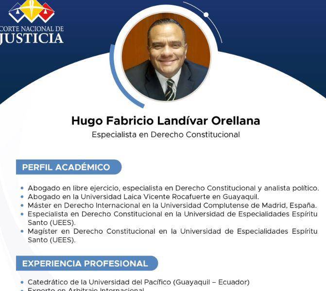 El coordinador político de ADN, Hugo Fabricio Landívar, integra terna para la presidencia de la Judicatura