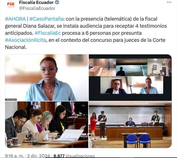 Publicación de Fiscalía sobre el caso Pantalla.