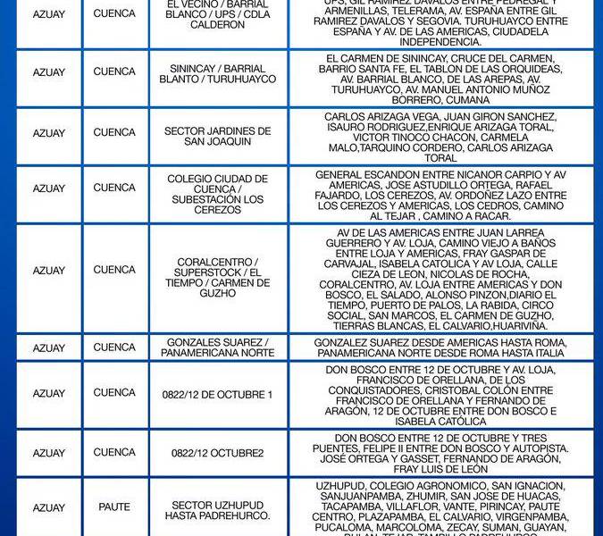 Apagones en Ecuador: estos son los horarios para Azuay, Cañar y Morona Santiago el 6 de noviembre