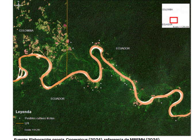 Captura de pantalla. Imágenes satelitales de los cultivos de coca en Sucumbíos.