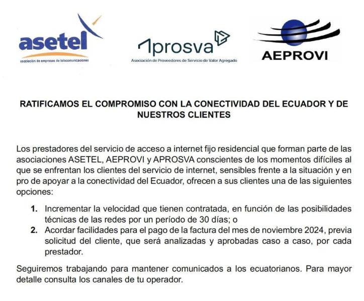 Comunicado de Asetel, Aeprovi y Aprosva.