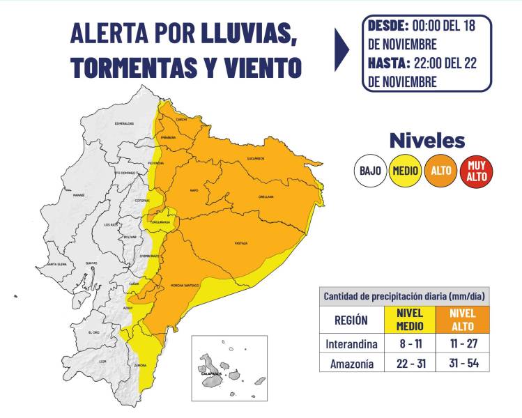 El Inamhi pronostica lluvias en la Amazonía y partes de la Sierra entre el 18 y 22 de noviembre