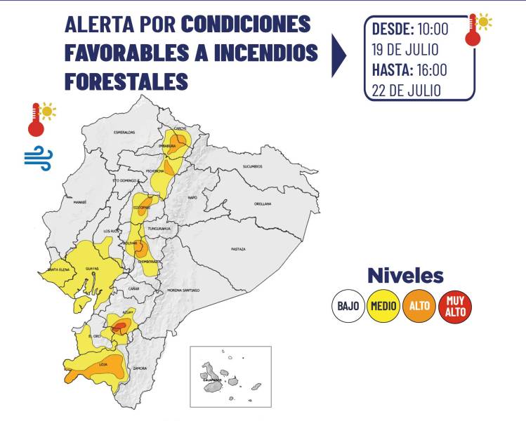 El riesgo de incendios se incrementa en la Sierra y zonas del Litoral hasta el 22 de julio