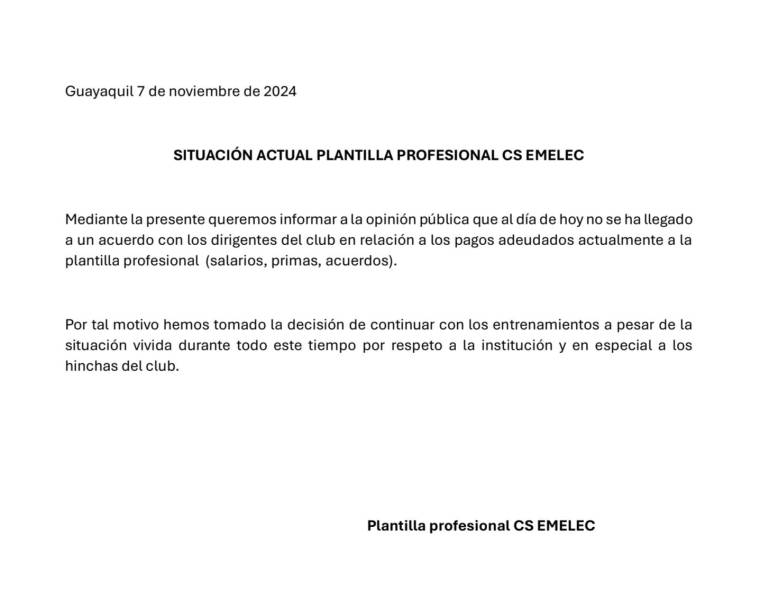 Los jugadores de Emelec entrenaron, pero no hay acuerdo de pago con la dirigencia