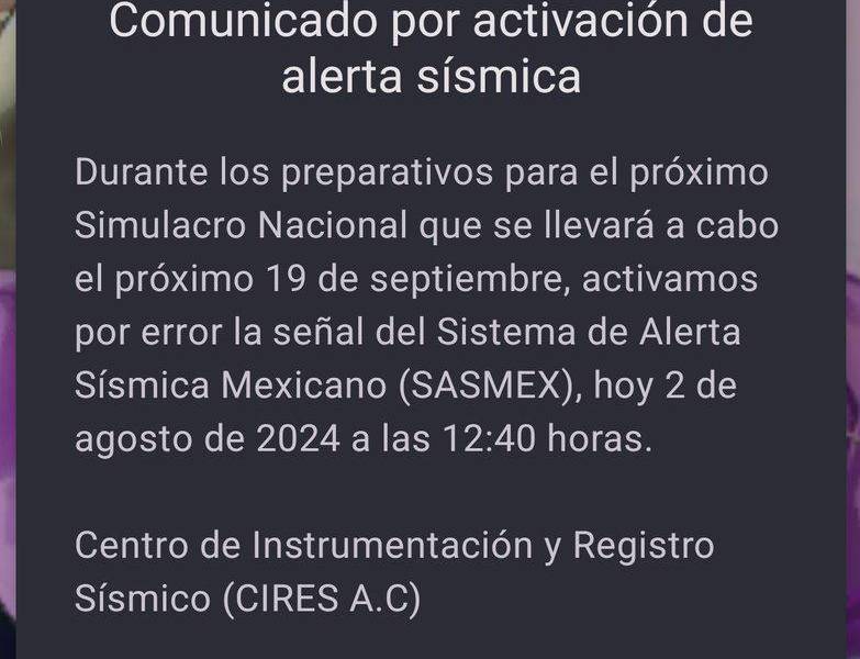 Notificación por parte del Servicio Sismológico Nacional