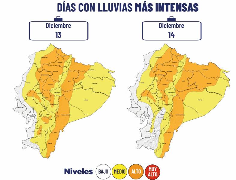 Pronóstico de lluvias para el 14 de diciembre.