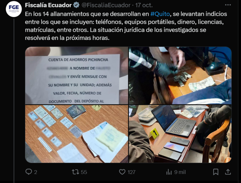 Entre las evidencias se incautaron celulares, licencias y matrículas vehiculares.