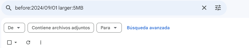 Búsqueda de correos mayores a 5mb en un período de tiempo.