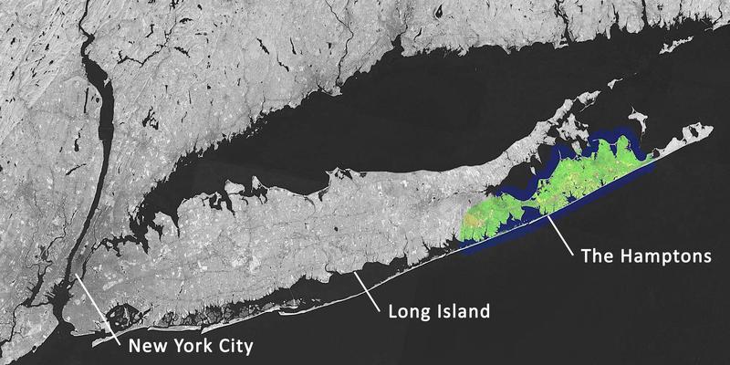 Mapa de Hamptons, Long Island y New York City.