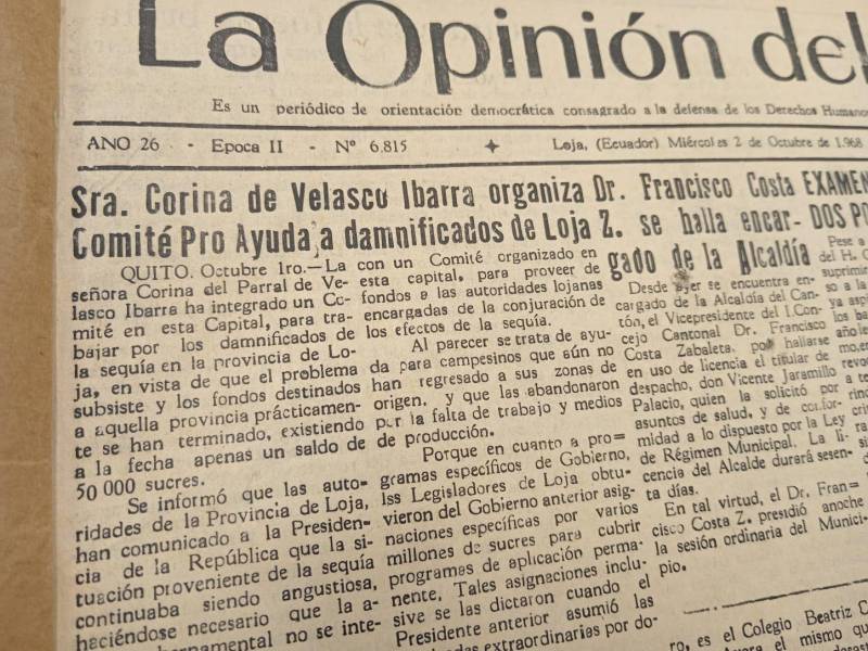 Información publicada por medios de comunicación locales sobre la sequía en Loja, en 1968.