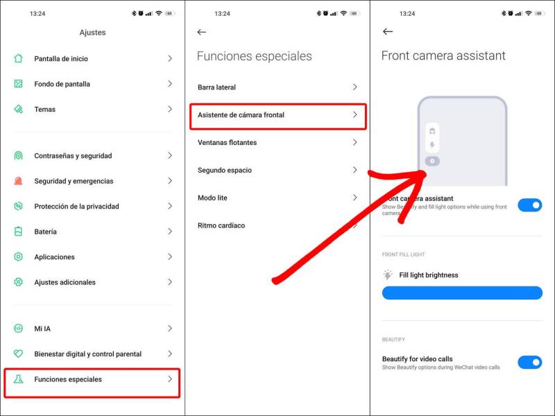 Imagen referencial de configuración de modo belleza en dispositivo Xiaomi.